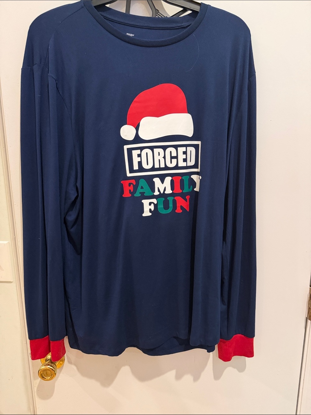 Men’s Navy 'Forced Family Fun' Holiday Long-Sleeve PJ Set size 2x (50-52)